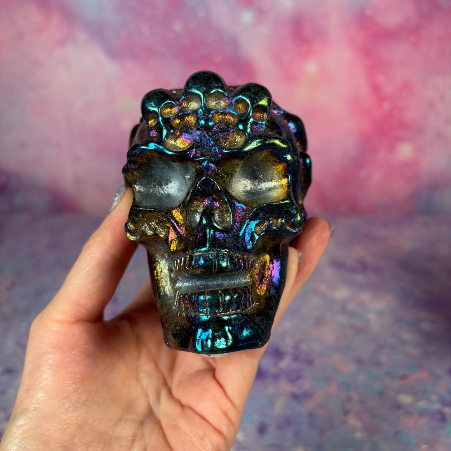 Aura Black Obsidian Skull and Frogs