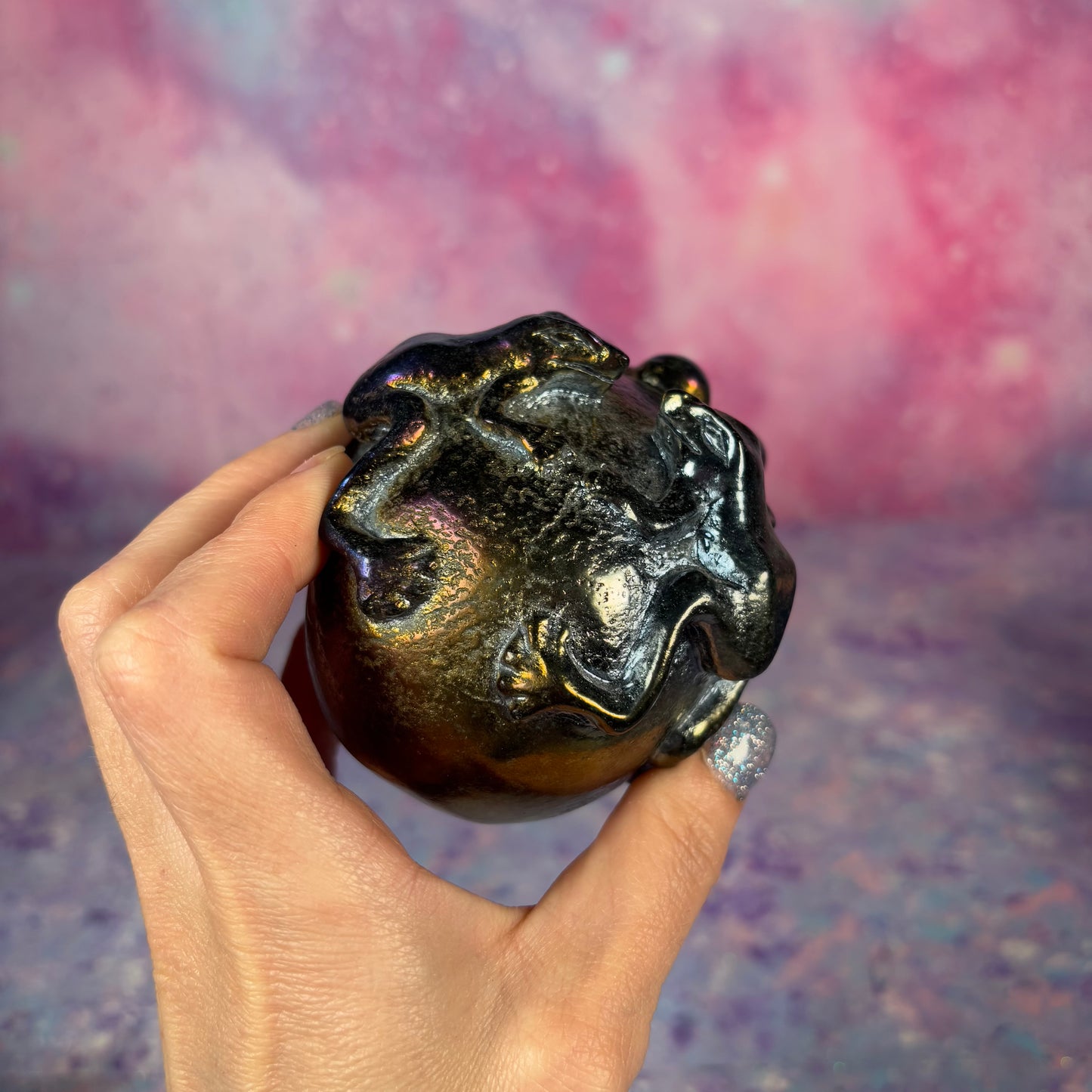 Aura Black Obsidian Skull and Frogs