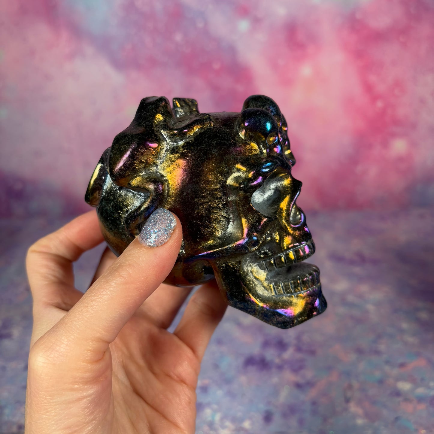 Aura Black Obsidian Skull and Frogs