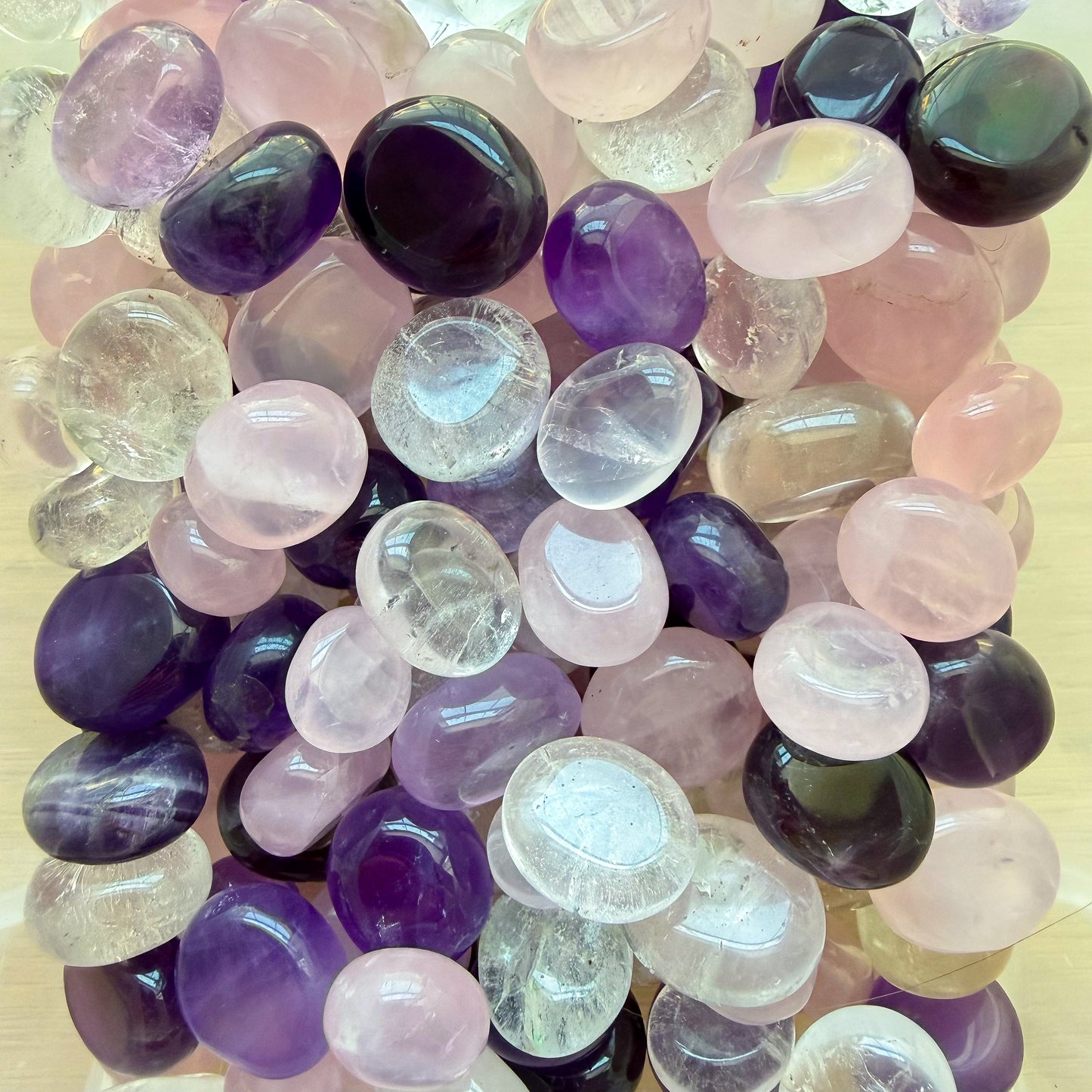 Rose Quartz, Clear Quartz & Amethyst Pebbles