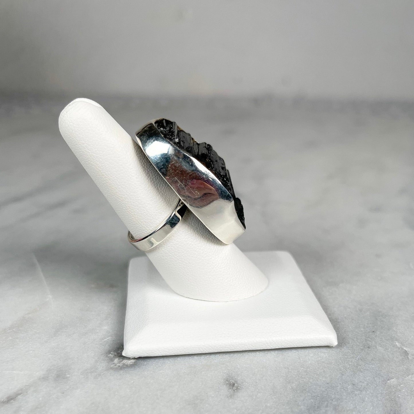 Black Tourmaline Adjustable Sterling Silver Rings - Crystal Concepts