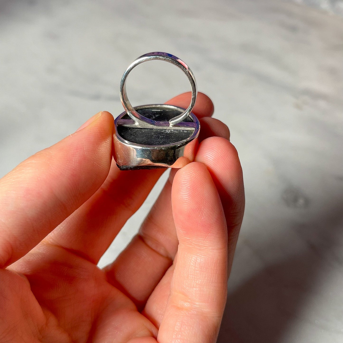 Black Tourmlaine Sterling Silver Adjustable Rings 42A - Crystal Concepts