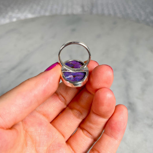 Purple Copper Turquoise Adjustable Sterling Silver Ring - Crystal Concepts