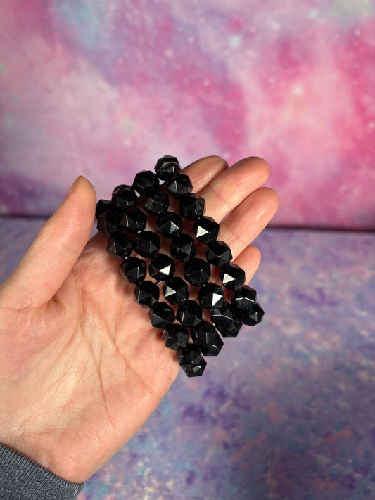 FACETED STONE BLACK OBSIDIAN BRACELET