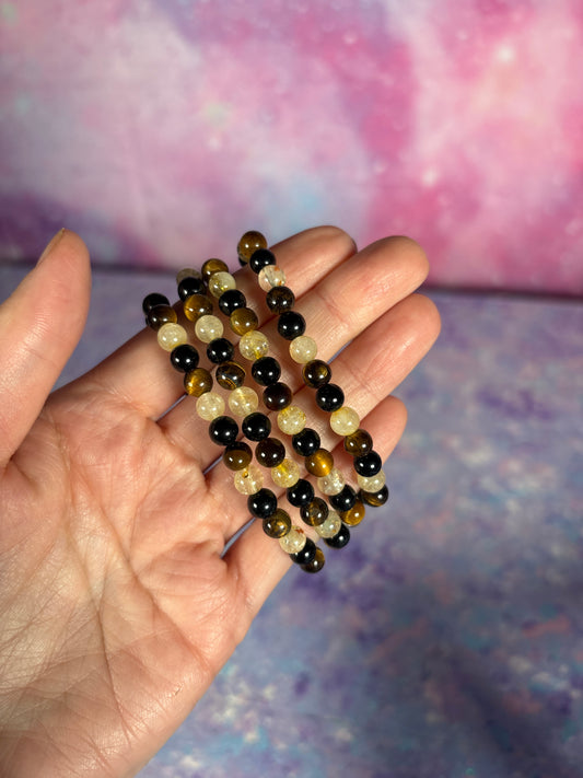 TIGER EYE, CITRINE, BLACK TOURMALINE BRACELET