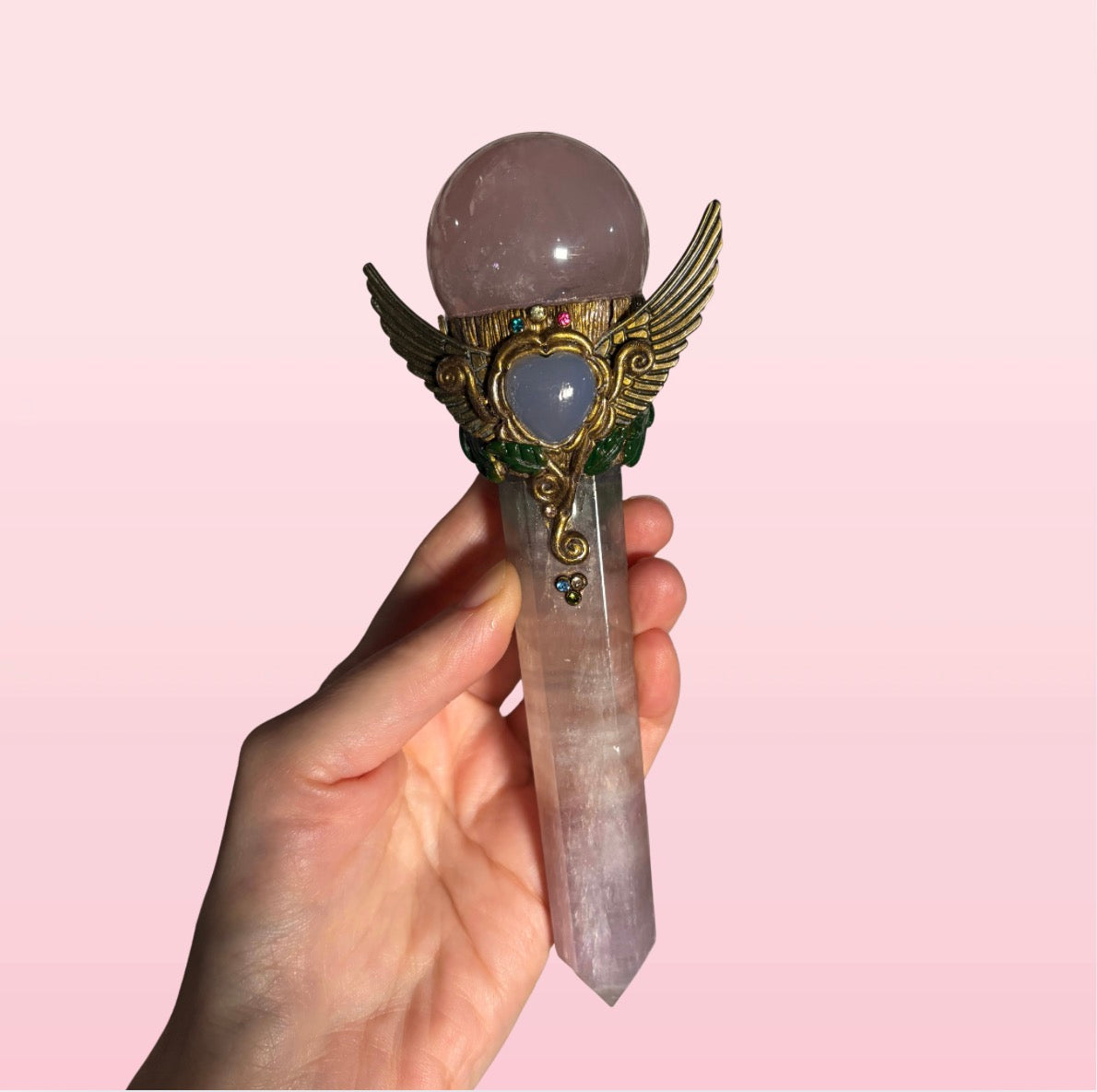 Fluorite and Rose Quartz Wand