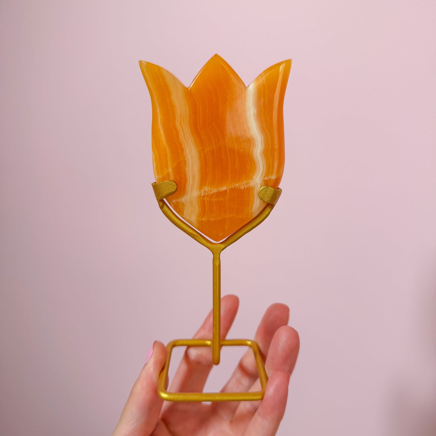 Orange Calcite Flowers On Stand