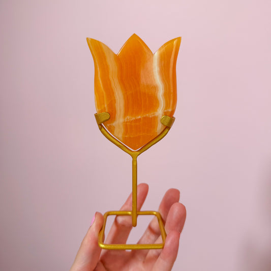 Orange Calcite Flowers On Stand