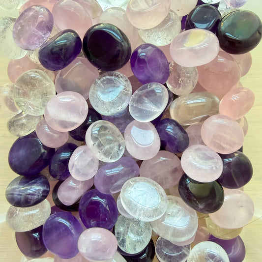 Rose Quartz, Clear Quartz & Amethyst Pebbles