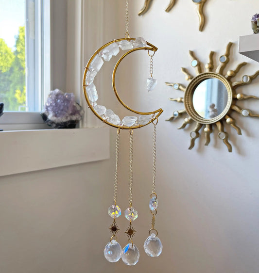 Aura Clear Quartz Moon Sun Catcher - Crystal Concepts