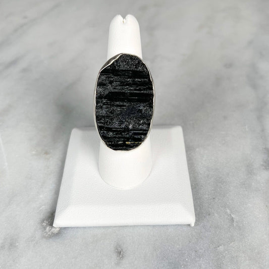 Black Tourmaline Adjustable Sterling Silver Rings - Crystal Concepts