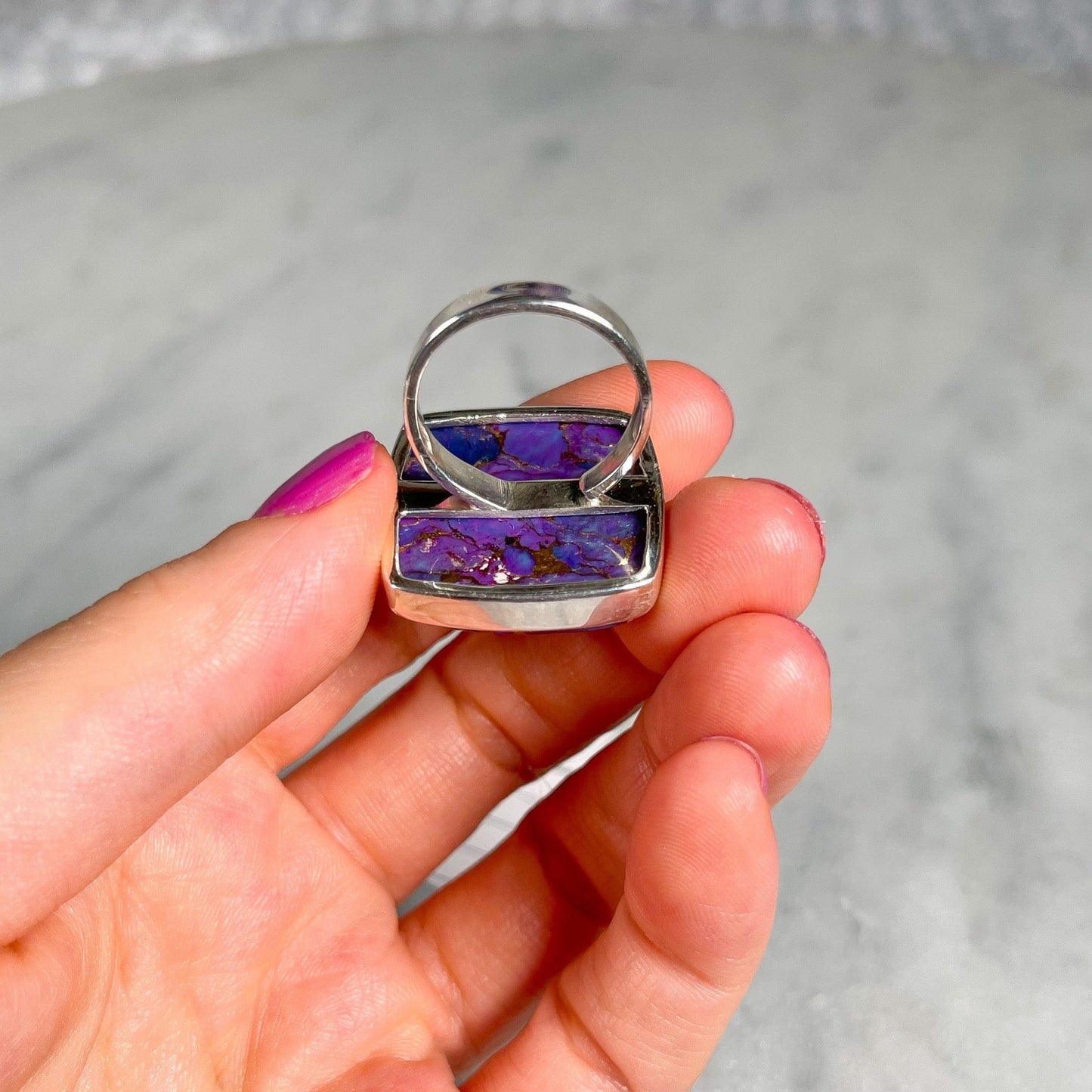 Purple Copper Turquoise Adjustable Sterling Silver Ring - Crystal Concepts