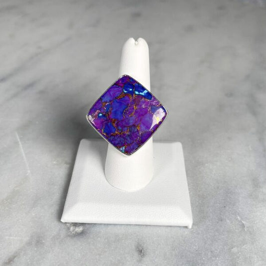 Purple Copper Turquoise Adjustable Sterling Silver Ring - Crystal Concepts