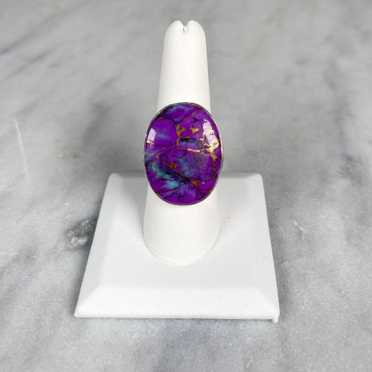 Purple copper turquoise adjustable, sterling silver ring - Crystal Concepts