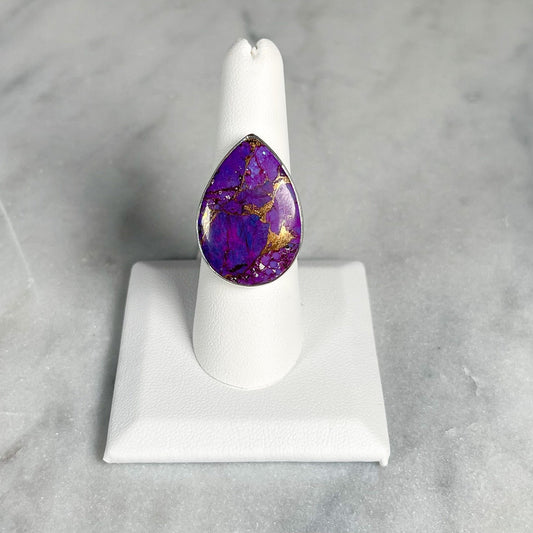 Purple Copper Turquoise Adjustable Sterling Silver Ring - Crystal Concepts