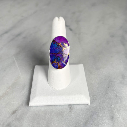 Purple Copper Turquoise Adjustable Sterling Silver Ring - Crystal Concepts